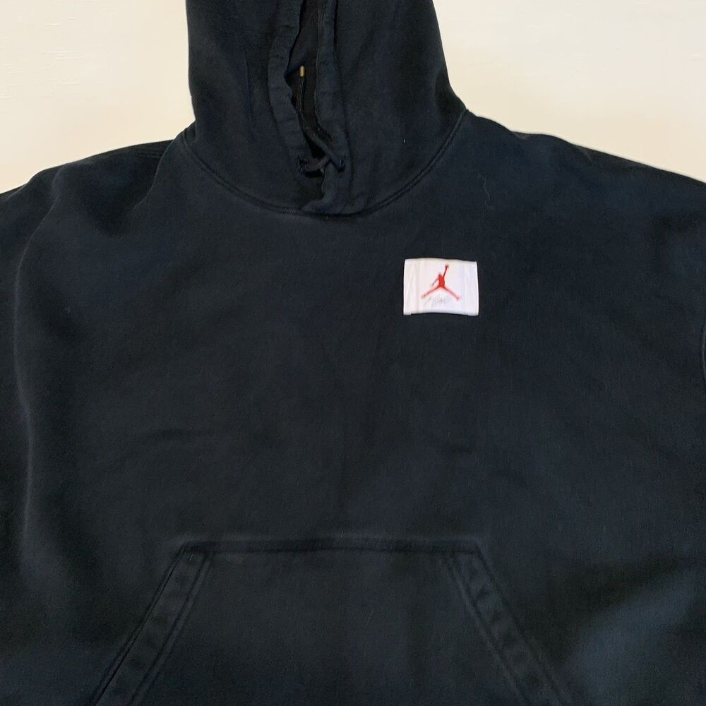 Jordan Hoodie Womens Crop L Black Loose Fit Pullover Sweater Sweatshirt - Picture 2 of 14